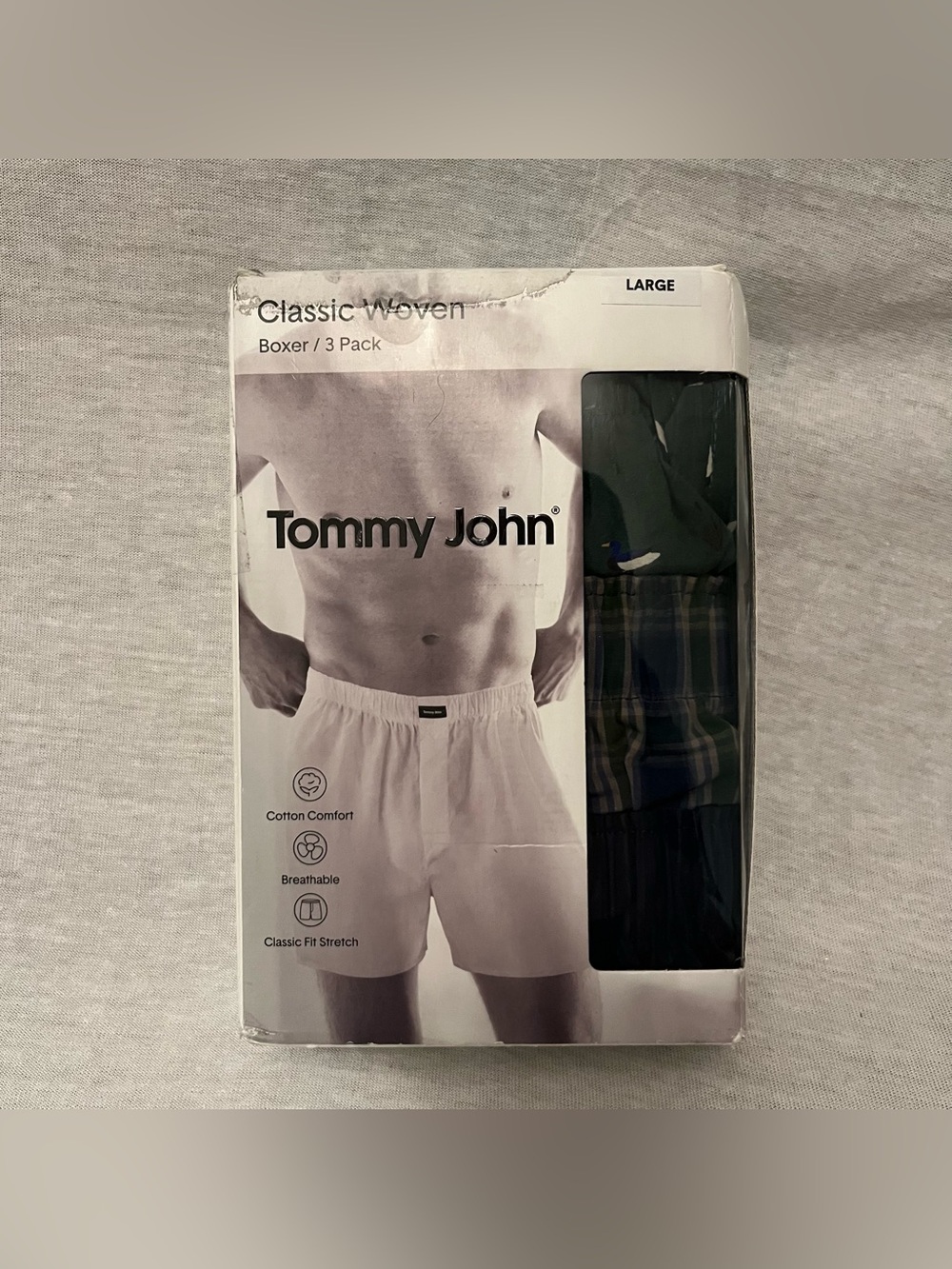 Tommy John Classic Woven Comfort Cotton 3-Pack Boxers - Green / Plaid / Navy